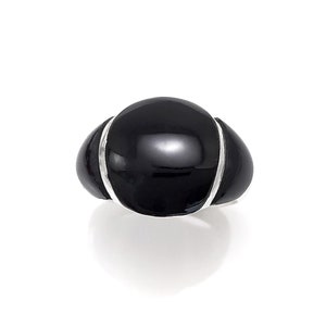 Bague Dome Noir - Bague anneau Argent 925 - Bague Onyx Noir - Bague Bicolore - Bague Bombée - Bague Moderne en Argent - Bague Pierre Noire