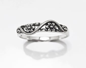 Kirschblütenring, Duettblumenring, Blumenring, Sterlingsilber, Boho-Blumenring, Stapelring, Midi-Ring, Blumenkronenring, Geschenk