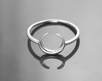 Crescent Moon Ring, Sterling Silver, Lunar Space Ring, Celestial Jewelry, Astronomy Moon Band, Cosmic Moon Universe Gift, Astrology gift
