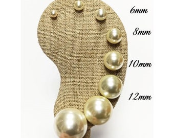 Pearl Stud Earrings, Gold-Plated, White Shell Pearls Classic Studs, 4, 5, 6, 7, 8, 10, 12, 14 or 16 mm, Ideal for Wedding or Everyday Wear