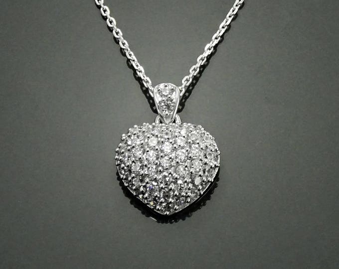 Forever Pave Diamond Heart Necklace by KRAMIKE • Love Necklace for Girlfriend • Perfect Gift for Wife • Sterling Silver • Size M • KP002