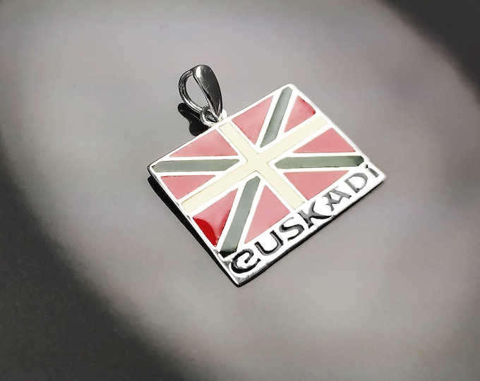 Euskal Herria necklace,Silver 925, Ikurriña Euskadi Country Flag, Ikurrina Pendant, Euskera Vizcaya Souvenir, Iparralde Jewelry, Basque Gift