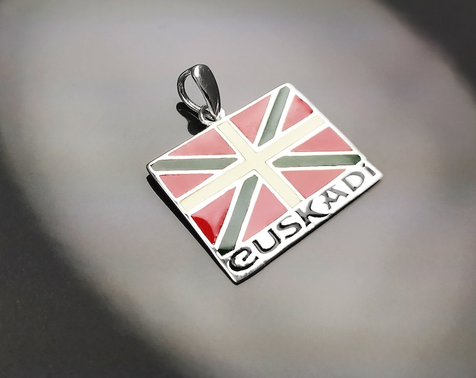 Basque Jewelry, Euskal Herria necklace, Silver 925, Ikurriña Euskadi Country Flag, Ikurrina sign Pendant, Euskera, Vizcaya, Iparralde