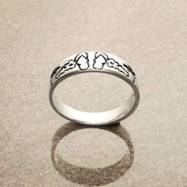 Bague Hawai Plage Palmiers et Tongs, en Argent 925 Massif Fait main, idéal Mariage Soirée Quotidien Cadeau Fêtes