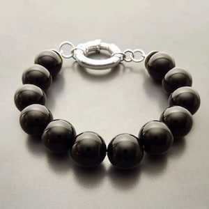 Onyx Stone Bracelet - Black Onyx stones balls Bracelet - 10mm ball Beads - Sterling Silver - Spring Ring Clasp - Gemstone Beaded Bracelet