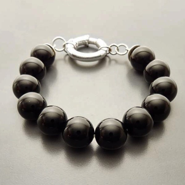 Bracelet Boules Onyx - Bracelet Pierres - Fermoir Argent massif 925 - Boules Onyx Noir - 10mm - Bracelet Moderne - Pierre semi-préciseuse