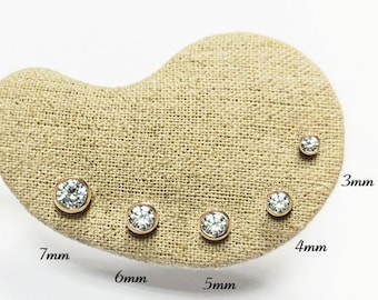 Gold Diamond Bezel Studs • Round Diamond Stud Earrings • Minimalist Classic Jewelry• Unisex Gift