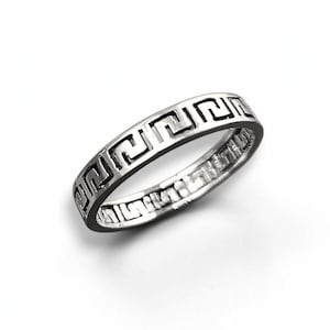 Griechischer Schlüssel Fries Ring, Sterling Silber, Antikes Spiral Meander Band, Eternity Long Life Schmuck