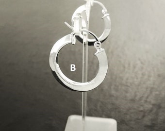 Sterling Silver 925 Large Round Hoop Earrings, Modern French Lock Hoops