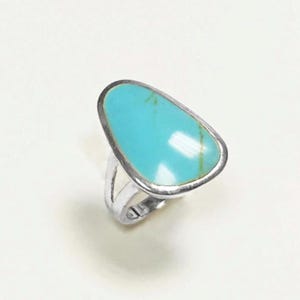 Sterling Silver Turquoise Ring• Minimalist Flat Blue Stone Jewelry • Modern Geometric Asymmetrical Triangle Design