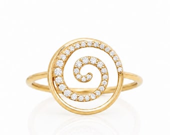 Diamond Spiral Constellation Ring • 18K Gold plated • Pavé Diamond Cz • Open Circle Band • Contemporary Swirl Jewelry