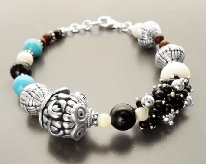 Boho Turquoise Bracelet  - Sterling Silver - Tibetan Gemstone Beads - Indie Bracelet - Boho Bracelet - Hipster Bracelet - Gypsy Bracelet
