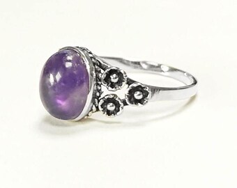 Amethist ring, sterling zilver, natuurlijke echt paarse amethist edelsteen, violette stenen ring, kleine ovale ring, antieke boho sieraden