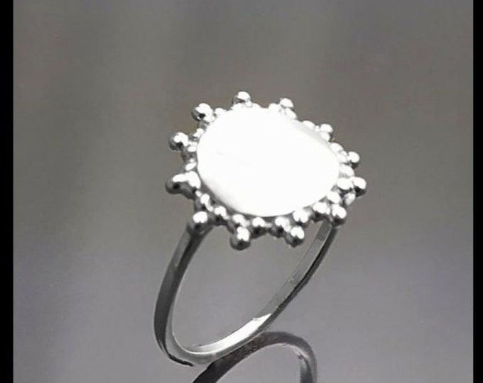 Shinning Sun Ring, Sterling Silver, Sun Round Ring, Dainty Sunflower Ring, Engraving Ring, Personalized Engravable Ring, Initial Name Ring