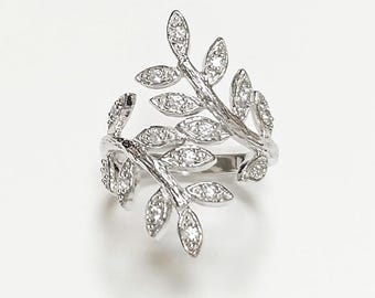 Bague Feuille de Laurier, Argent 925, Anneau Branche Feuilles inspiré de la nature