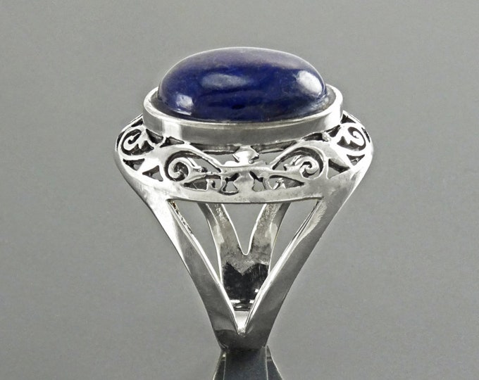 NATURAL Lapis Ring, Sterling Silver, Genuine Bleue Lapis Ring, Oval Ring, Lapis Lazuli Stone, Vintage Ring, Antique Filigree, Statement Ring