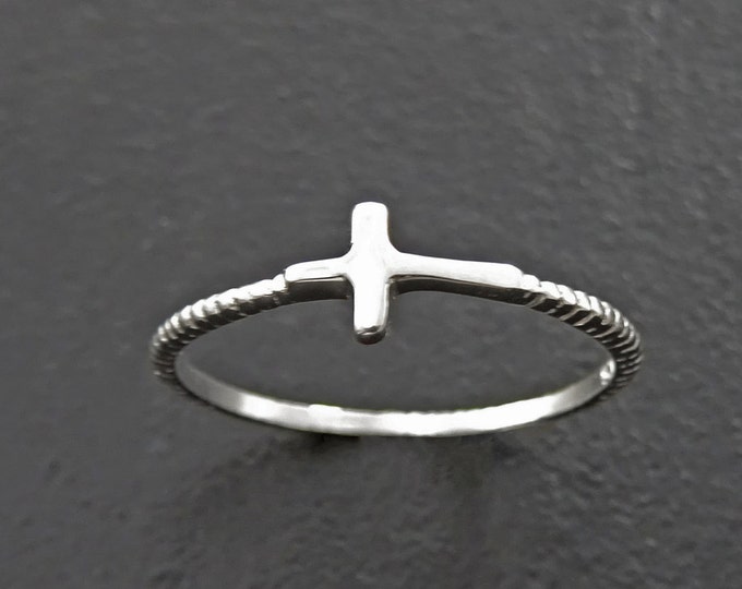 Side Cross Ring - Sterling Cross Ring - Stacking Rings - Sideway Cross Ring - Cross Jewelry - Religious Jewelry - Sign Ring - Midi ring