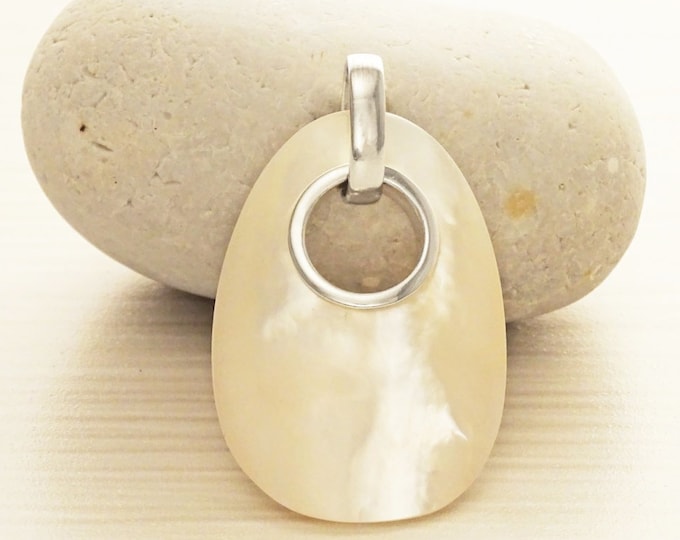 White Donut pendant, sterling silver, genuine mother-of-pearl shell Necklace, modern minimalist oval shaped jewelry, unique woman gift