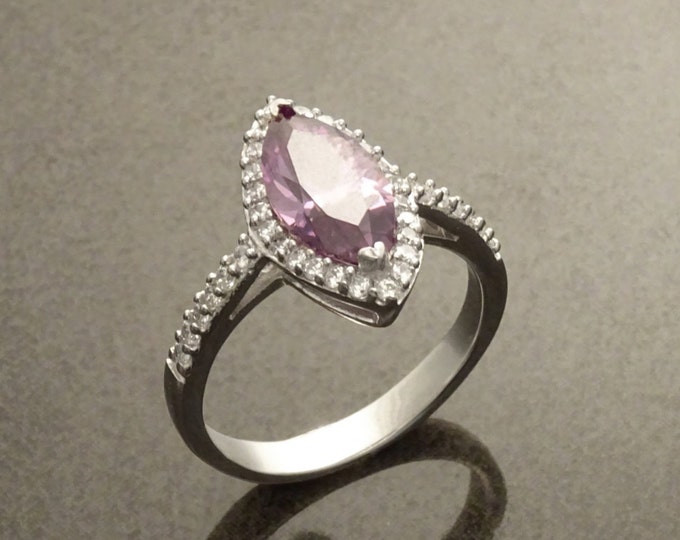 Amethyst Color Marquise Ring, Lab Diamonds Amethyst simulant (CZ), Sterling Silver Ring, Engagement Ring, Pave Cluster Ring, Valentines Day