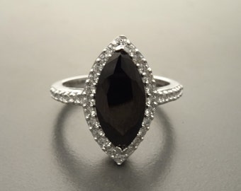 Black Marquise Ring, Sterling Silver, Black and White Lab Diamonds simulant (CZ), Engagement Ring, Modern Marquise Ring, Valentines Day Gift