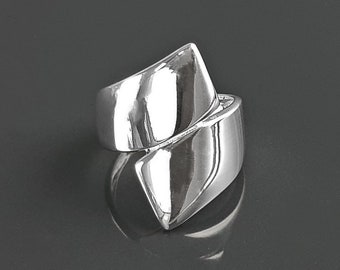 Bague Argent, Croisée, Anneau, large - Simple, Bague Design, Argent Massif, 925 - Bague Lisse - Confortable, Bijoux Design - Moderne. Cadeau