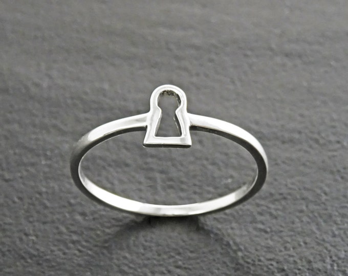 Dainty Keyhole Ring, Tiny Lock Ring, Sterling Silver, Girls Purity Ring, Promise Band Ring, True Love Waits Ring, Best Friends Secret Ring