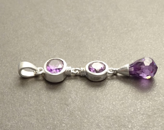 Purple Long Pendant - Sterling Silver Pendant - Purple Stones Cz - Long silver Pendant - Modern Set - Violet Small Stone pendant