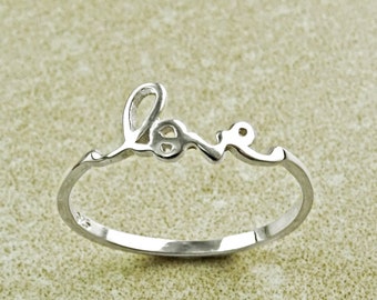 Liebesring, Sterling Ring, zierliche Gravur Schriftzug Liebe Ring, Liebhaber Schmuck, Versprechen Ring, dünne stapelbare Ring, Geschenke zum Valentinstag