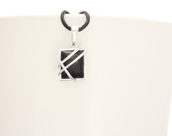 Black Square Pendant - Onyx Stone - Sterling Silver - Onyx Gemstone - Modern Style - Necklace Pendant - Stone Pendant.
