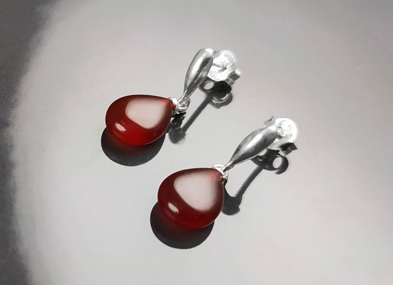 Red Stone 925 Earrings Sterling Silver Hook Earrings Drop Earrings Red Stones Cz Red Agate Silver Earrings Modern Dangly Agate image 4