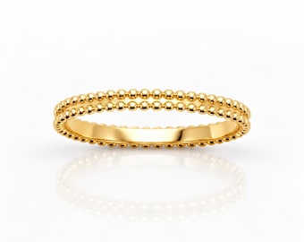 Double Beaded Ring • 18K Gold plated • Stacking Double Row Sphere Band
