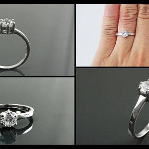 1ct Ring, Sterling Silver, Round Solitaire, 1 Ct High Grade CZ, Prongs setting, Standard size, Clear White Stone image 3