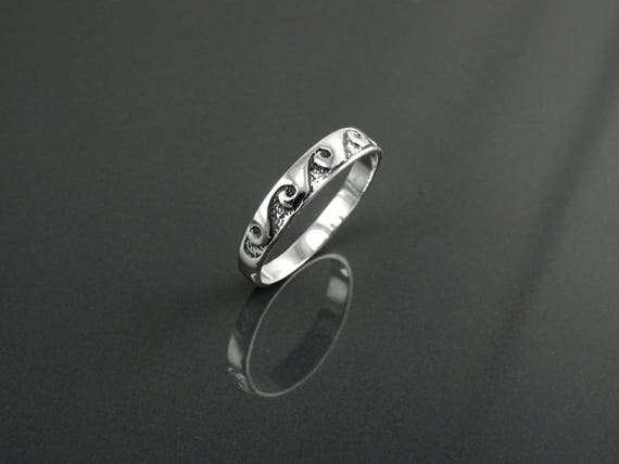 unique wedding ring carved band Sterling silver wave ring