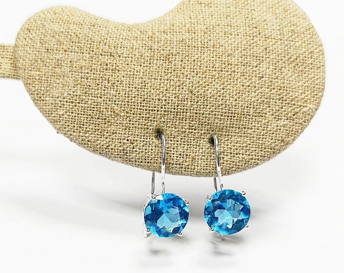 Stone 10mm Clear BLUE Stone Hook Earrings, Sterling Silver, 925 Earrings, Crocheted Earrings, Closed Crocheted Earrings, Blue Glass Stone