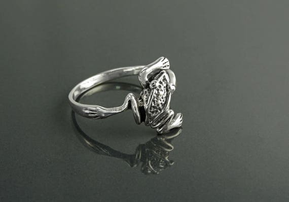 ECHTE STERLING SILBER Ring Zwei Frösche Solide Punziert 925