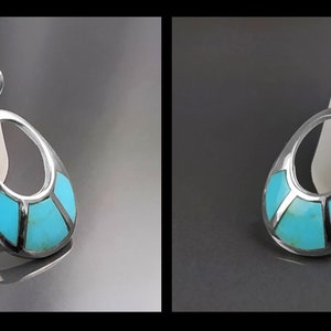 Turkoshängenörhängen, Sterlingsilver, Oval mandelformad blå sten, Geometriska droppstensörhängen, Moderna smycken, Dingla örhängen bild 10