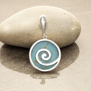 Turquoise Pendant, Sterling Silver, Blue Stone Pendant, Modern Geometric Round Spiral Pendant, Turquoise Gemstone Jewelry, Swirl Design