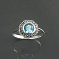 Topaz Marcasite Ring, Sterling Silver, Vintage Octagonal Ring, Lab Blue Topaz Simulant, Retro Azure Stone Rings, Dainty Rings, Women Gifts