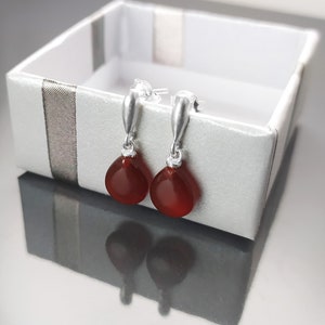 Red Stone 925 Earrings Sterling Silver Hook Earrings Drop Earrings Red Stones Cz Red Agate Silver Earrings Modern Dangly Agate image 6