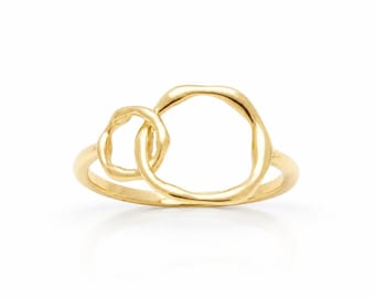 Gold Double Circle Ring • Organic Linked Loop Band • Minimalist Interlocking Hoop Jewelry