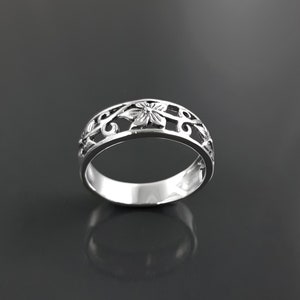 Bague couronne de fleurs, Anneau floral ouvert, bague florale boho, argent 925, bijoux fleurs, bague empilable fleurie image 3