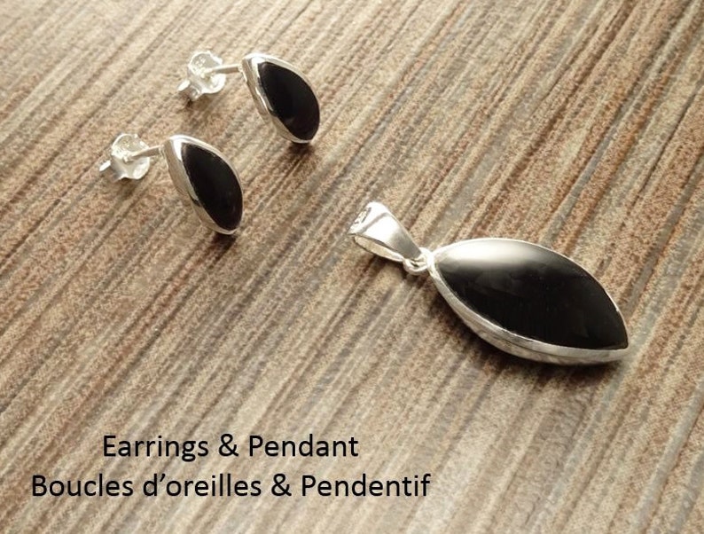 Black Onyx Stud Earrings, Sterling Silver Earrings, onyx Jewelry, Almond Oval Shape, Minimalist Earrings, Black Earrings, Dainty Earrings . image 4