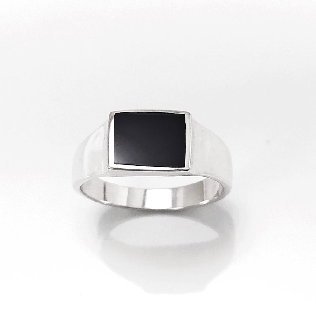 Black Square Signet Ring • Sterling Silver 925 • Onyx Stone Design