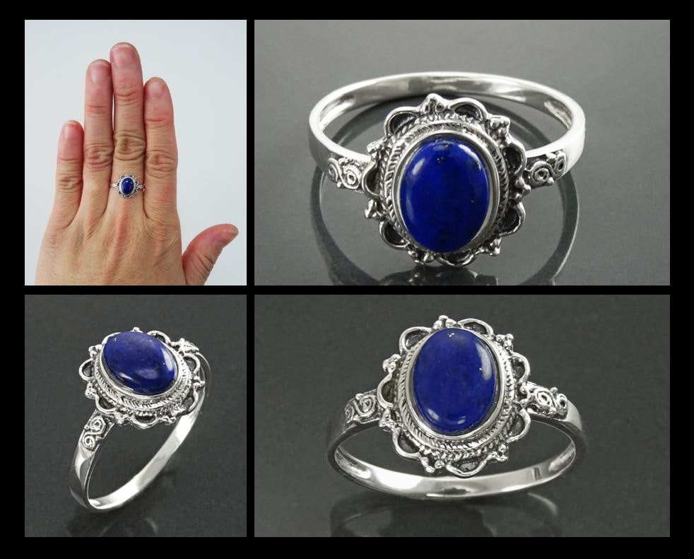 Joyería Anillos Solitarios anillo de lapislázuli azul anillo de piedra ovalado joyas bonitas anillo antiguo victoriano plata de ley Anillo de lapislázuli natural 
