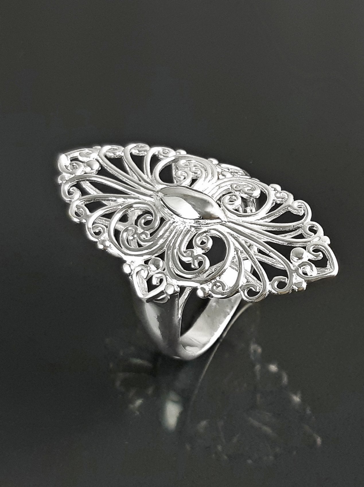 Armor Ring, Sterling Silver, Filigree Marquise Lace Ring With French Versailles Castle Inspired Design, Vintage Jewelry - Etsy Armor Ring, Sterling Silver, Filigree Marquise Lace Ring With French Versailles Castle Inspired Design, Vintage Jewelry - Etsy