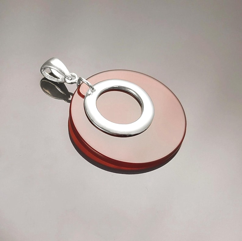 Colgante redondo rojo, plata de ley 925, discos de piedra de ágata roja, collar geométrico colgante moderno, joyería minimalista para mujer. imagen 4
