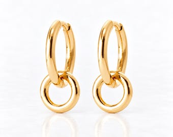 Double Circle Hoops • 18K Gold plated • Interlocking Double Hoop Earrings • Minimalist Geometric Jewelry