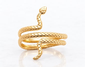 Coiled Snake Ring • 18K Gold plated • Serpent Wrap Band • Sculptural Reptile Jewelry