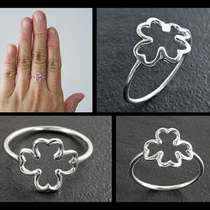 Bague Vintage Carrée Argent Massif 925 - Motif Trèfle - Occasion