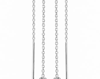 Ball Threader Earrings • Sterling Silver • Long Chain Ball and Bar Ends • Minimal Jewelry